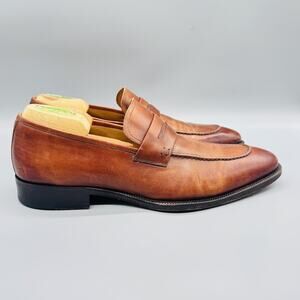 Magnanni Shoes Mens 10 Brown Leather Penny Loafers Slip On Moc Toe Dress Formal
